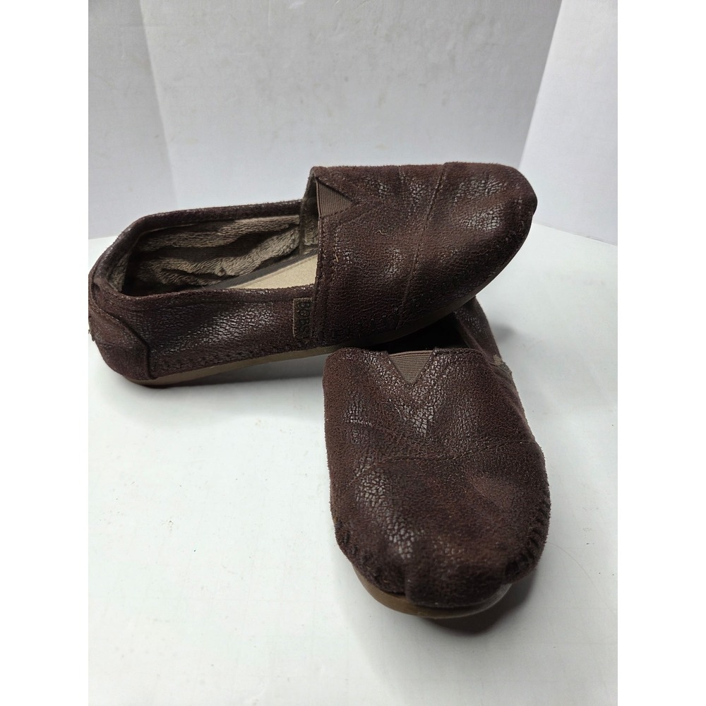 Skechers‎ BOBS Womens 7.5 Brown Cracked Texture Slip On Memory Foam Flats 33943